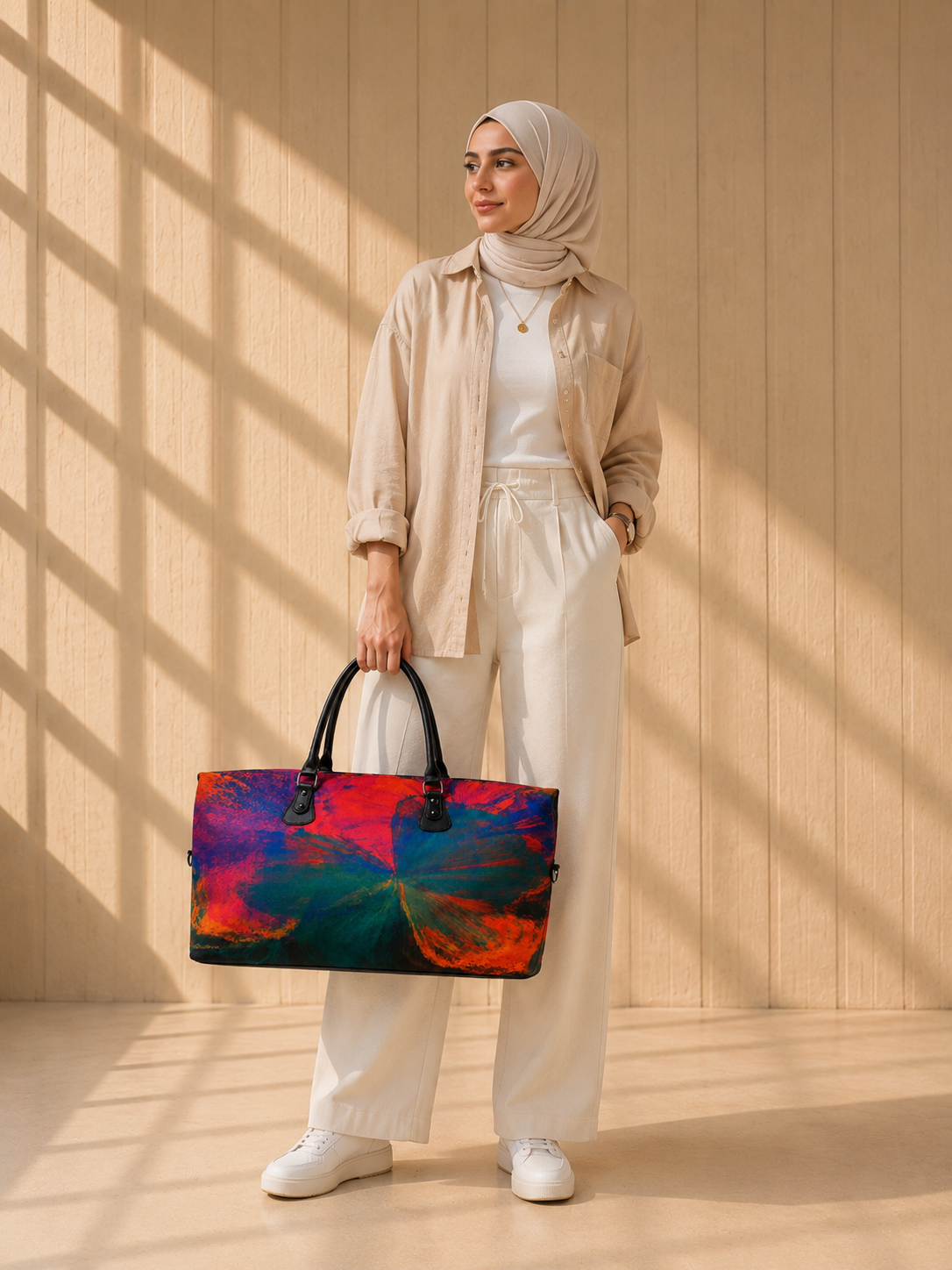 Hand-Drawn Printed Fabric Weekender Bag (2pcs)