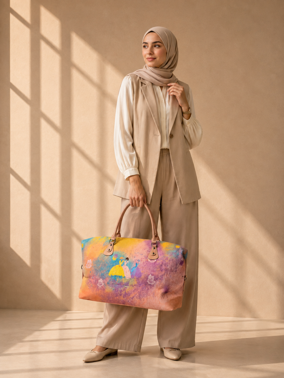 Hand-Drawn Printed Fabric Weekender Bag (2pcs)