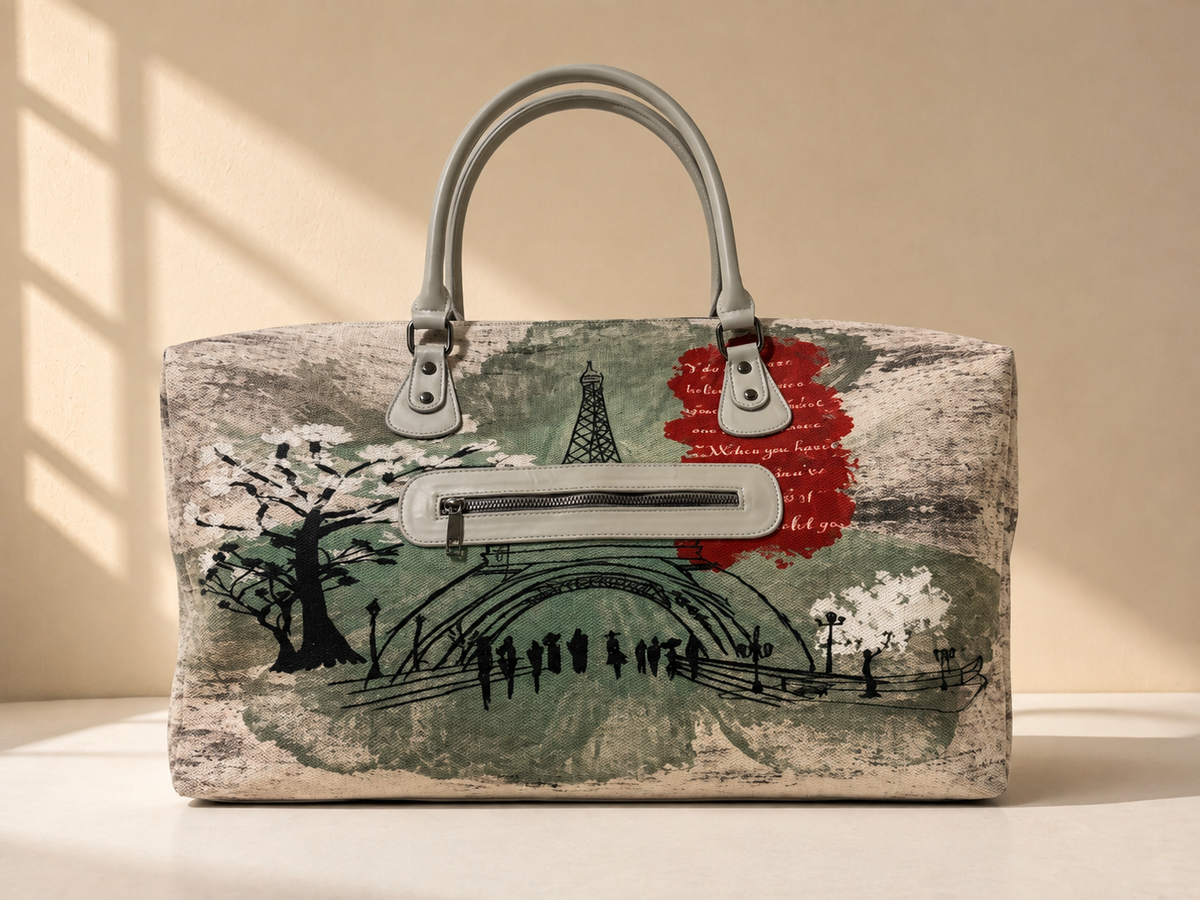 Hand-Drawn Printed Fabric Weekender Bag (2pcs)