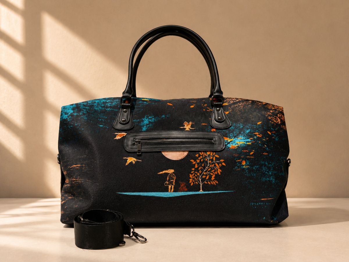 Hand-Drawn Printed Fabric Weekender Bag (2pcs)