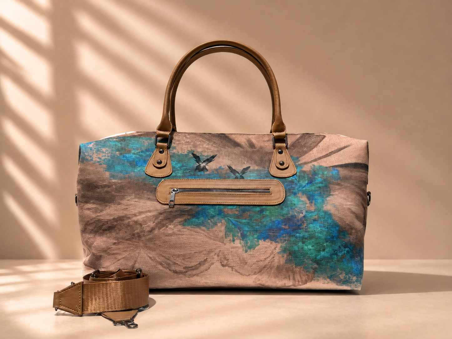 Hand-Drawn Printed Fabric Weekender Bag (2pcs)