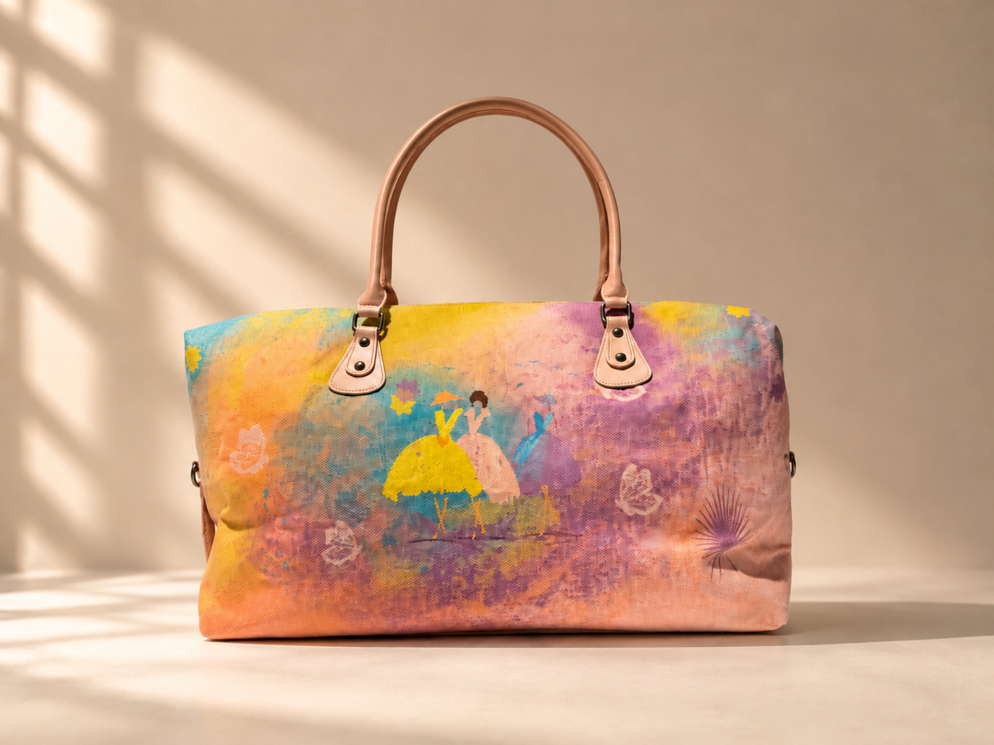 Hand-Drawn Printed Fabric Weekender Bag (2pcs)