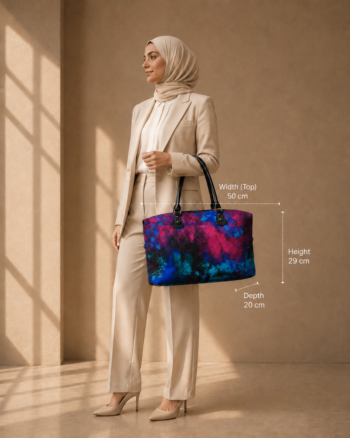 Hand-Drawn Printed Fabric Weekender Bag (2pcs)