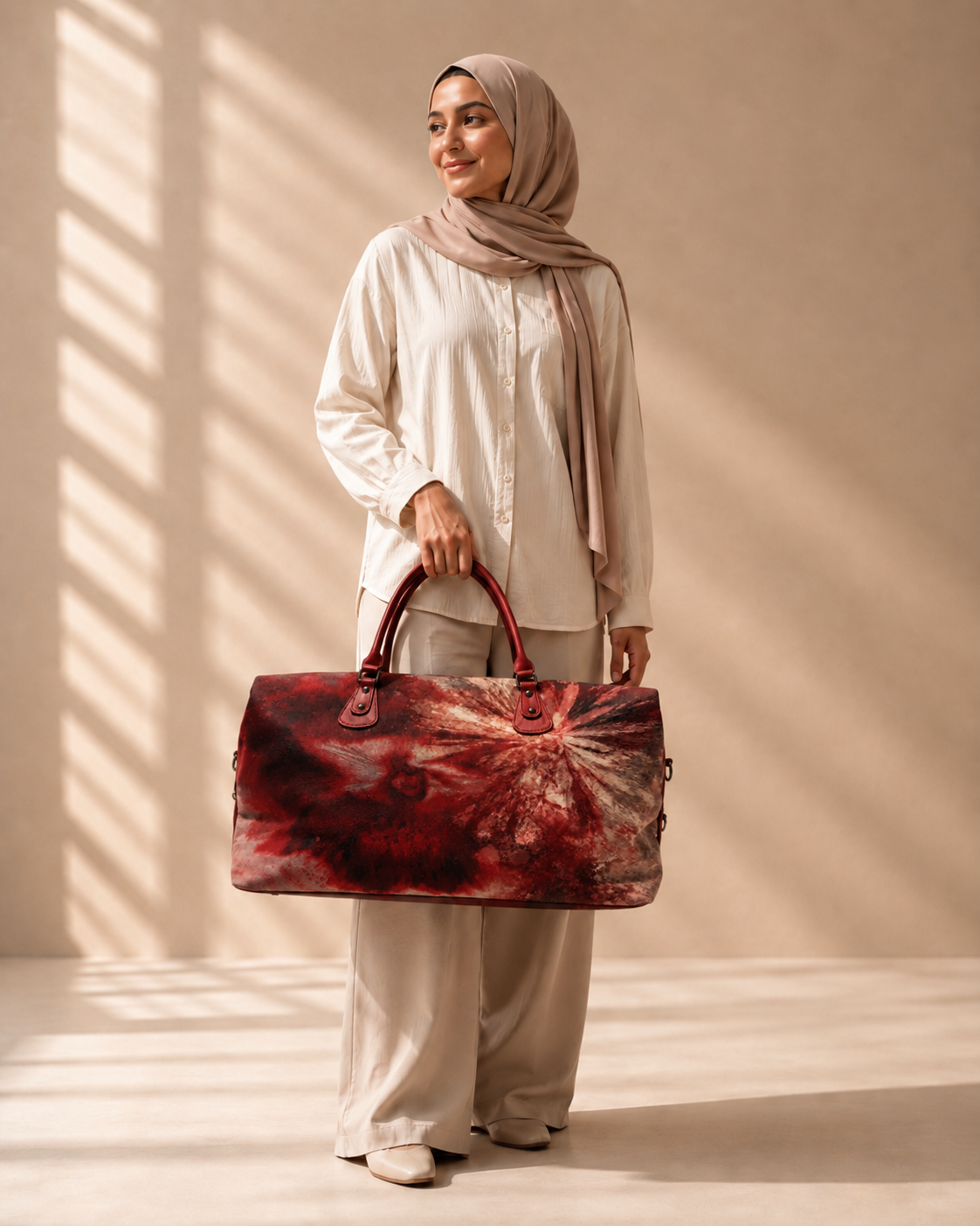 Hand-Drawn Printed Fabric Weekender Bag (2pcs)