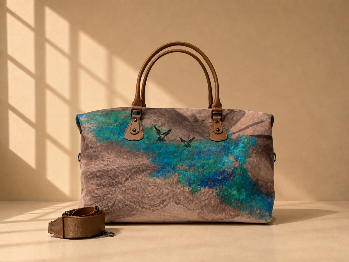 Hand-Drawn Printed Fabric Weekender Bag (2pcs)