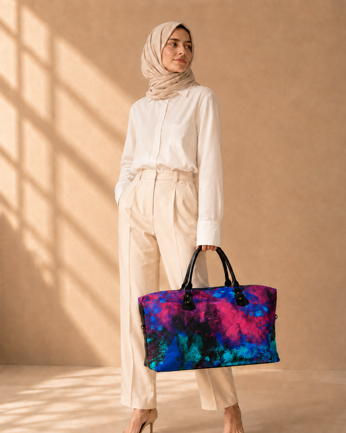 Hand-Drawn Printed Fabric Weekender Bag (2pcs)