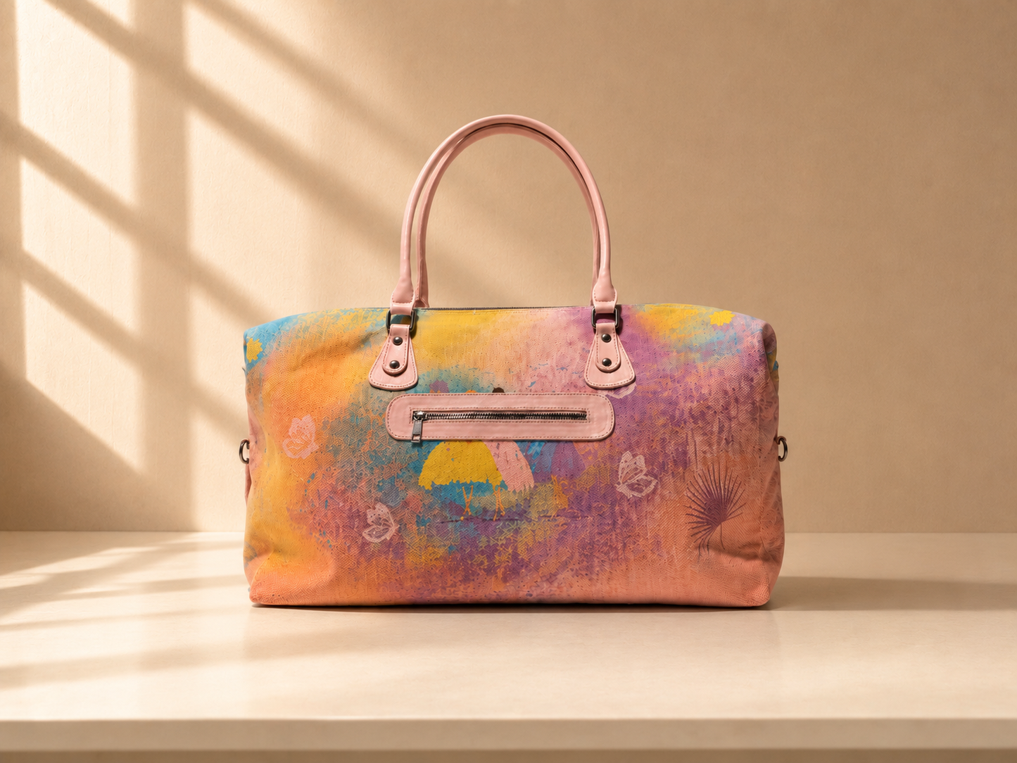 Hand-Drawn Printed Fabric Weekender Bag (2pcs)