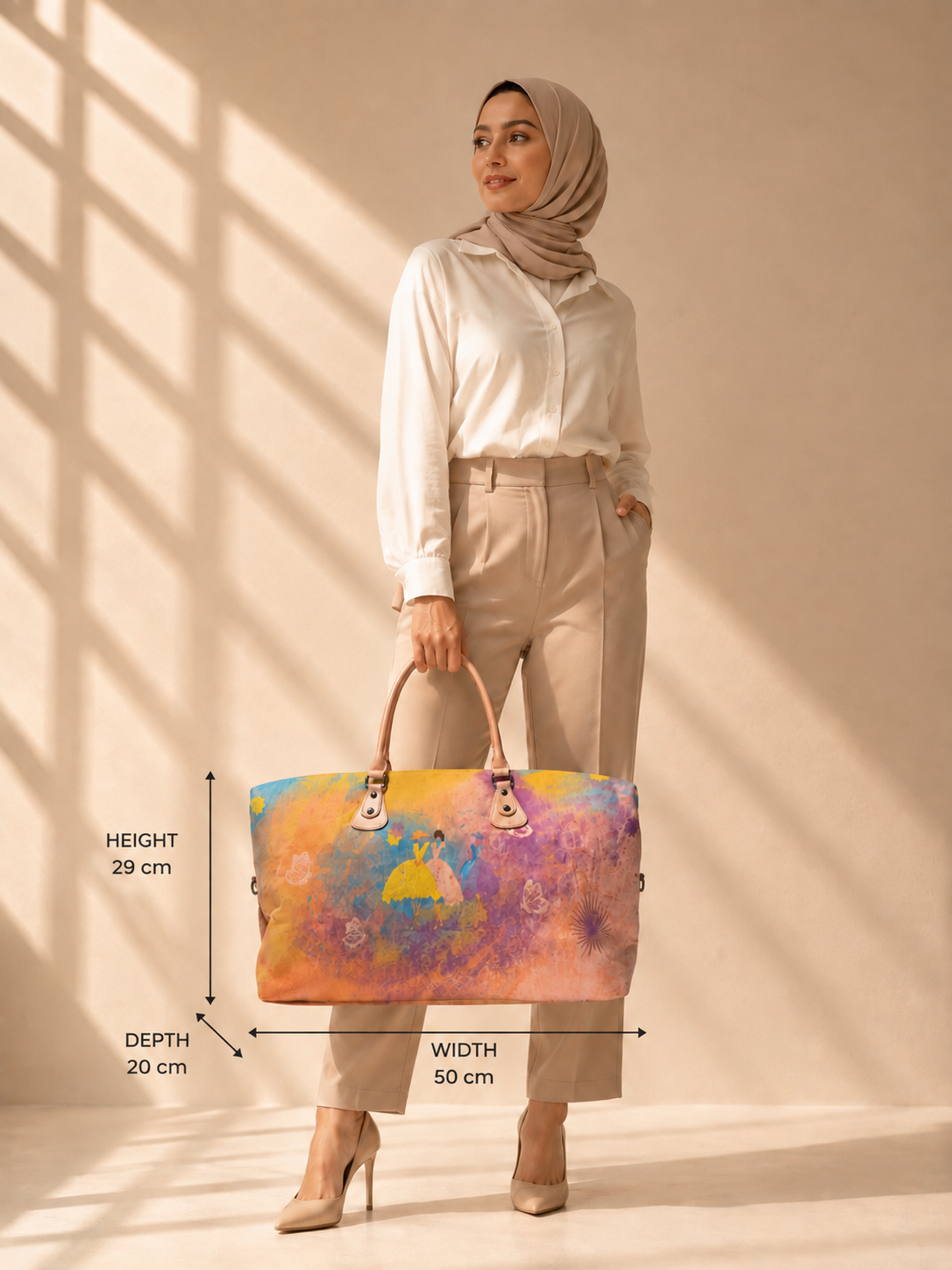 Hand-Drawn Printed Fabric Weekender Bag (2pcs)