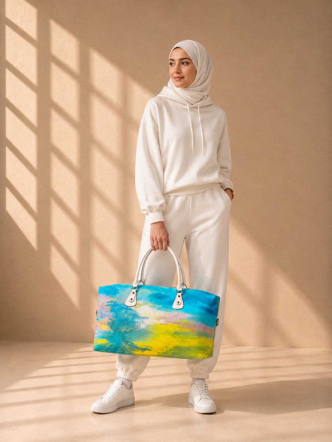 Hand-Drawn Printed Fabric Weekender Bag (2pcs)