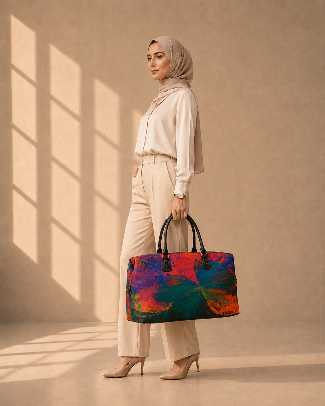 Hand-Drawn Printed Fabric Weekender Bag (2pcs)