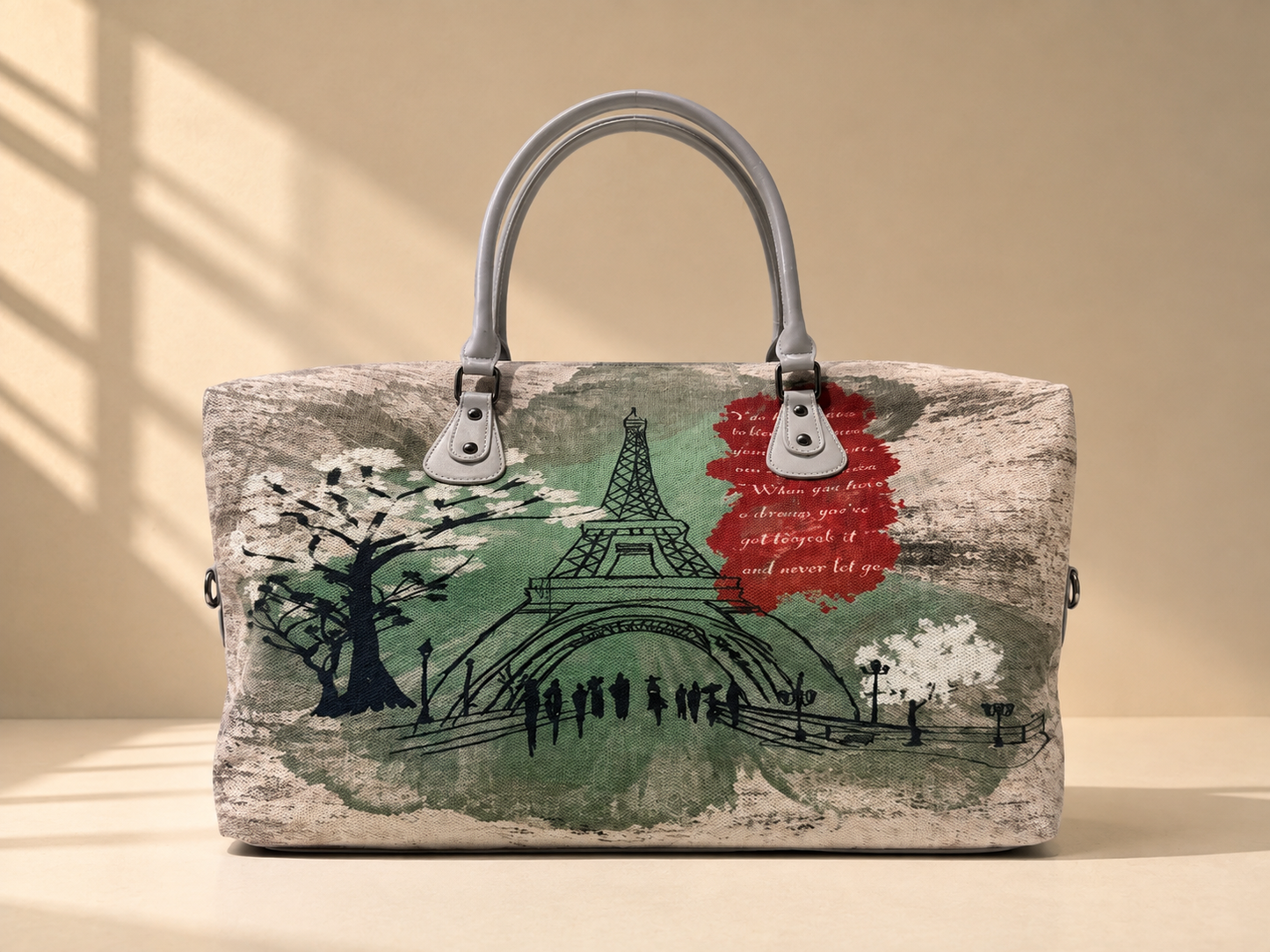 Hand-Drawn Printed Fabric Weekender Bag (2pcs)