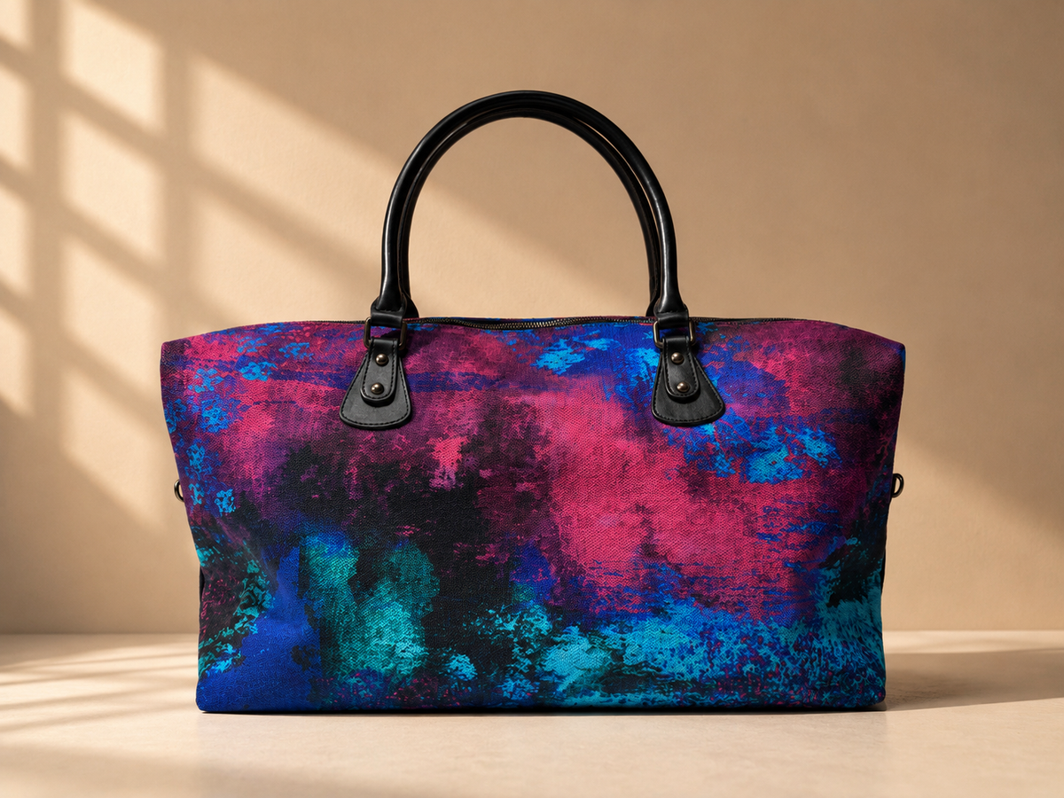Hand-Drawn Printed Fabric Weekender Bag (2pcs)