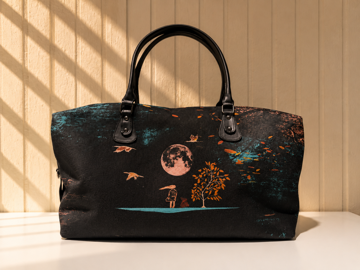 Hand-Drawn Printed Fabric Weekender Bag (2pcs)