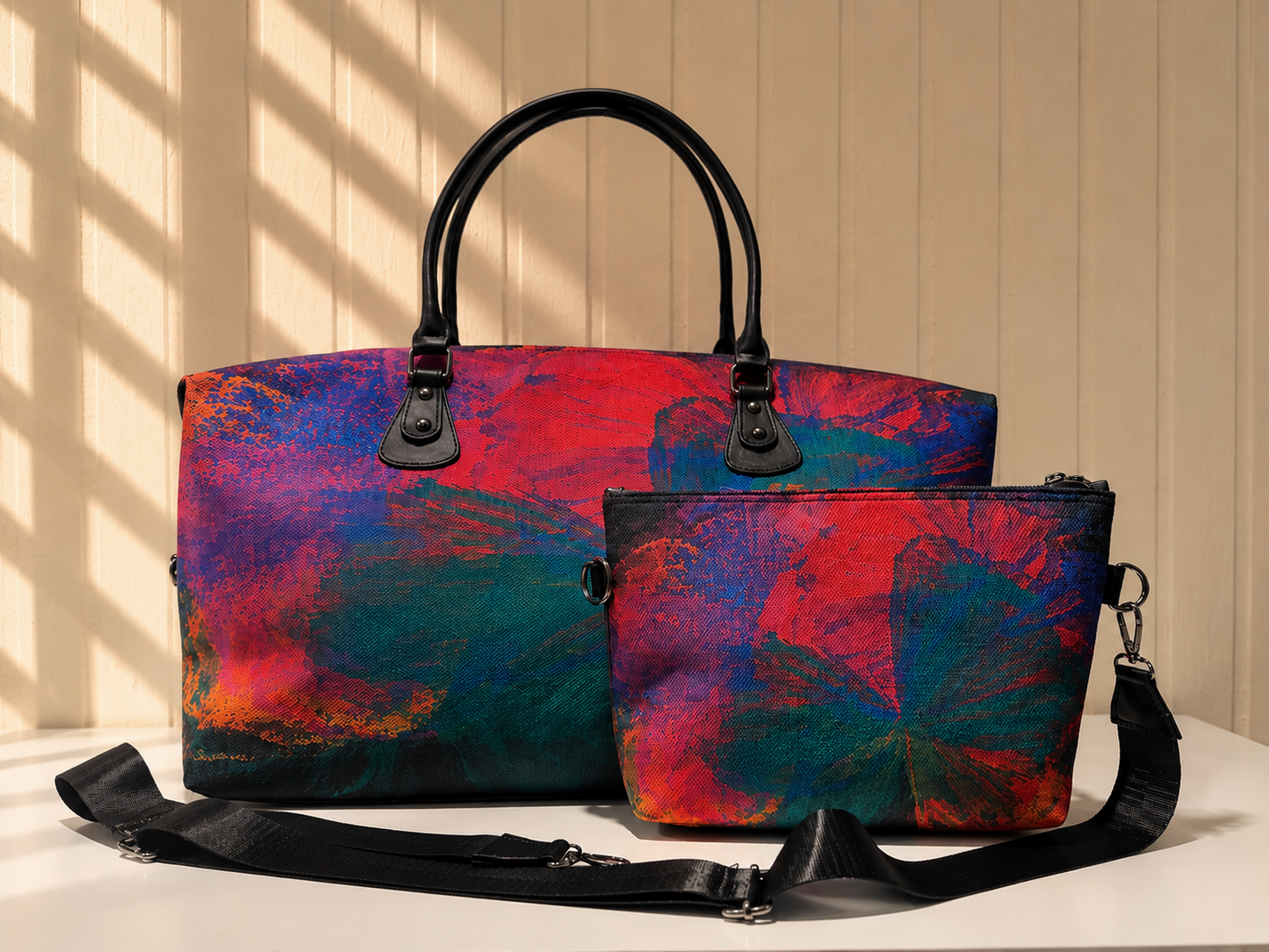 Hand-Drawn Printed Fabric Weekender Bag (2pcs)