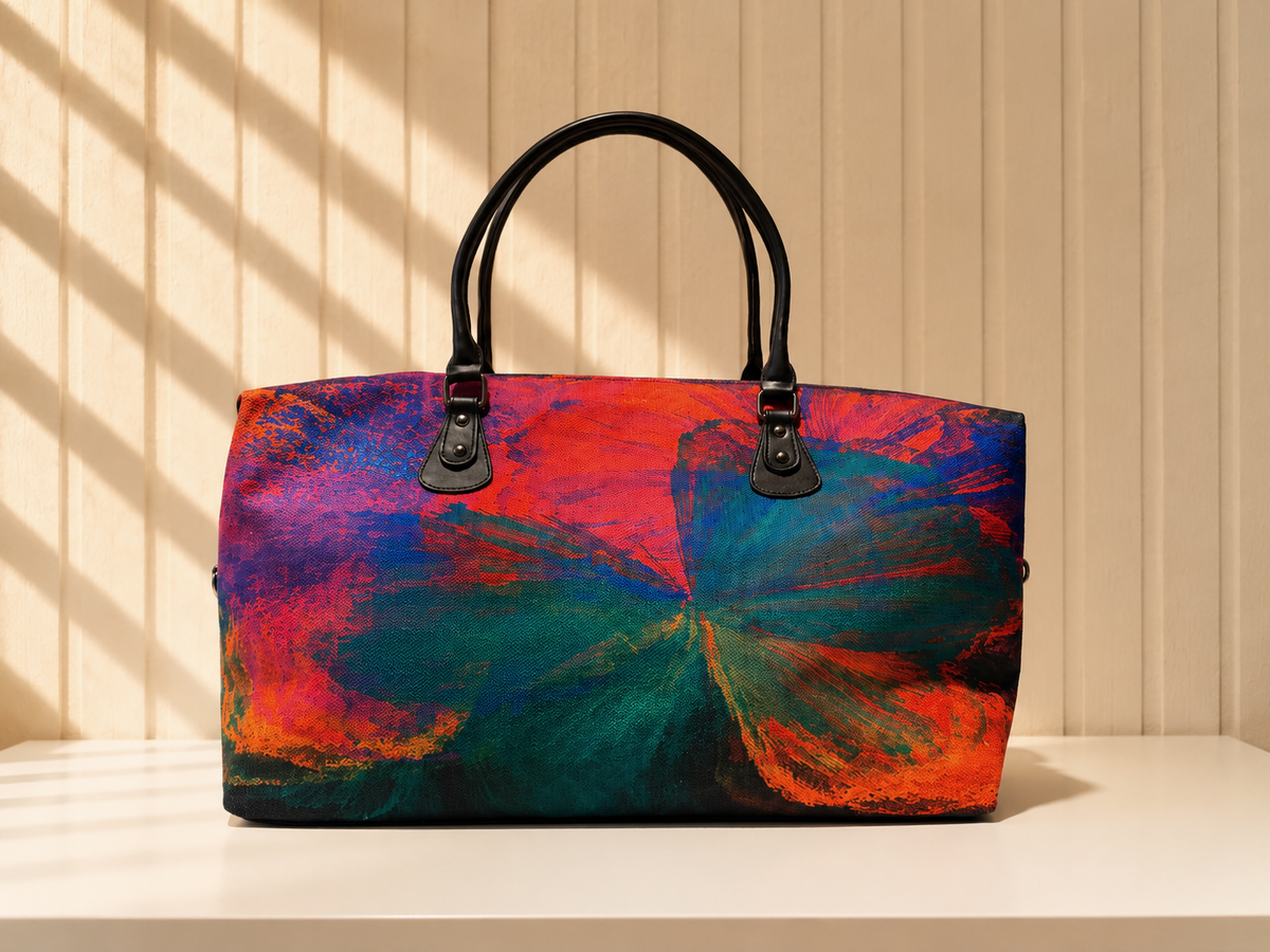 Hand-Drawn Printed Fabric Weekender Bag (2pcs)