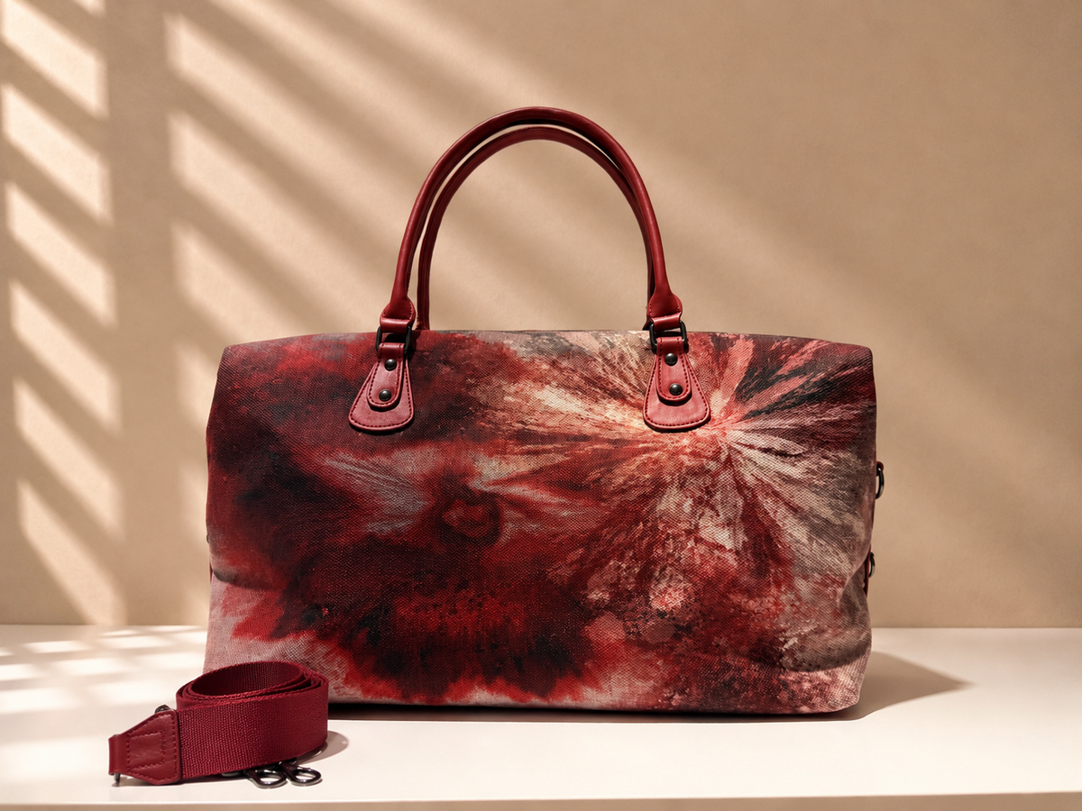 Hand-Drawn Printed Fabric Weekender Bag (2pcs)