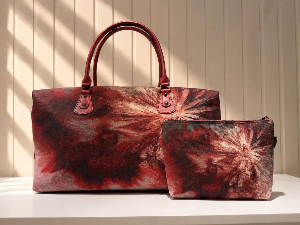 Hand-Drawn Printed Fabric Weekender Bag (2pcs)