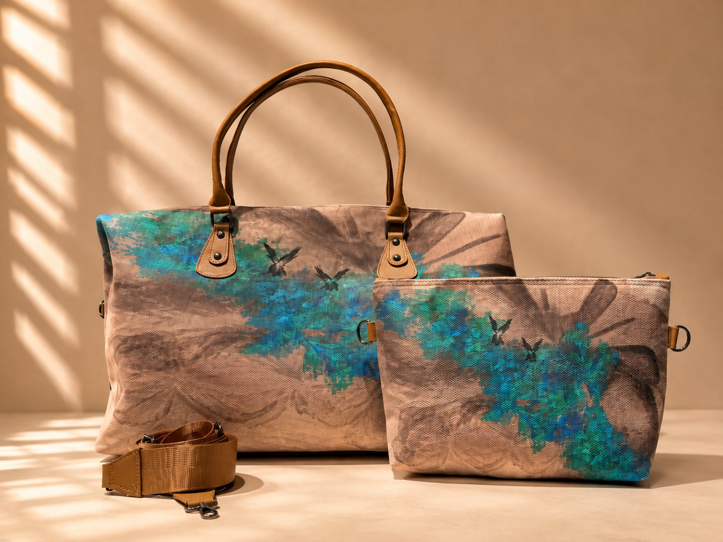 Hand-Drawn Printed Fabric Weekender Bag (2pcs)