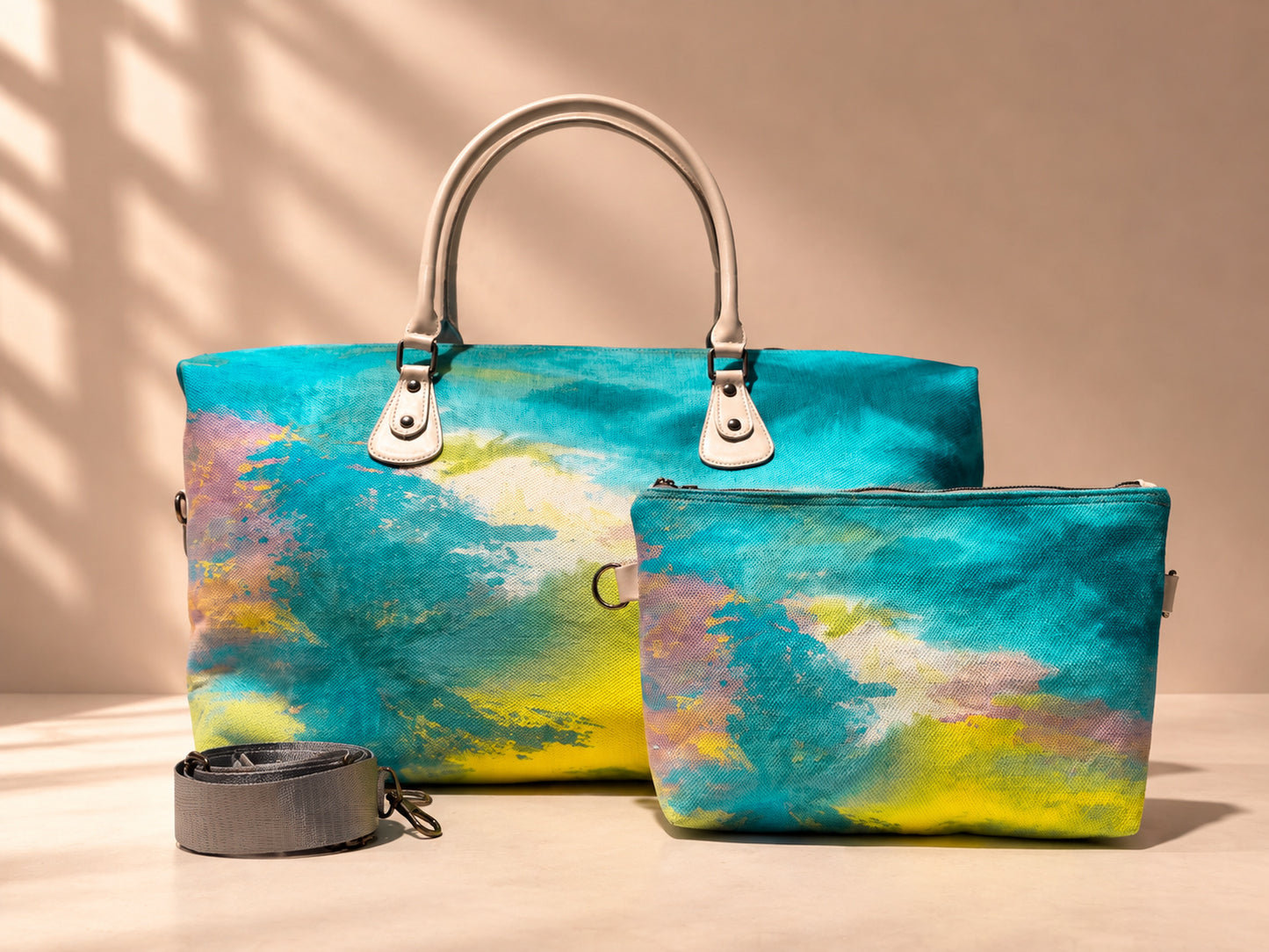 Hand-Drawn Printed Fabric Weekender Bag (2pcs)