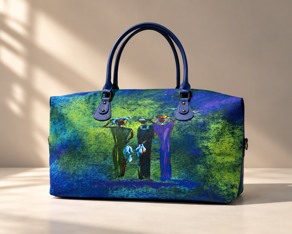 Hand-Drawn Printed Fabric Weekender Bag (2pcs)