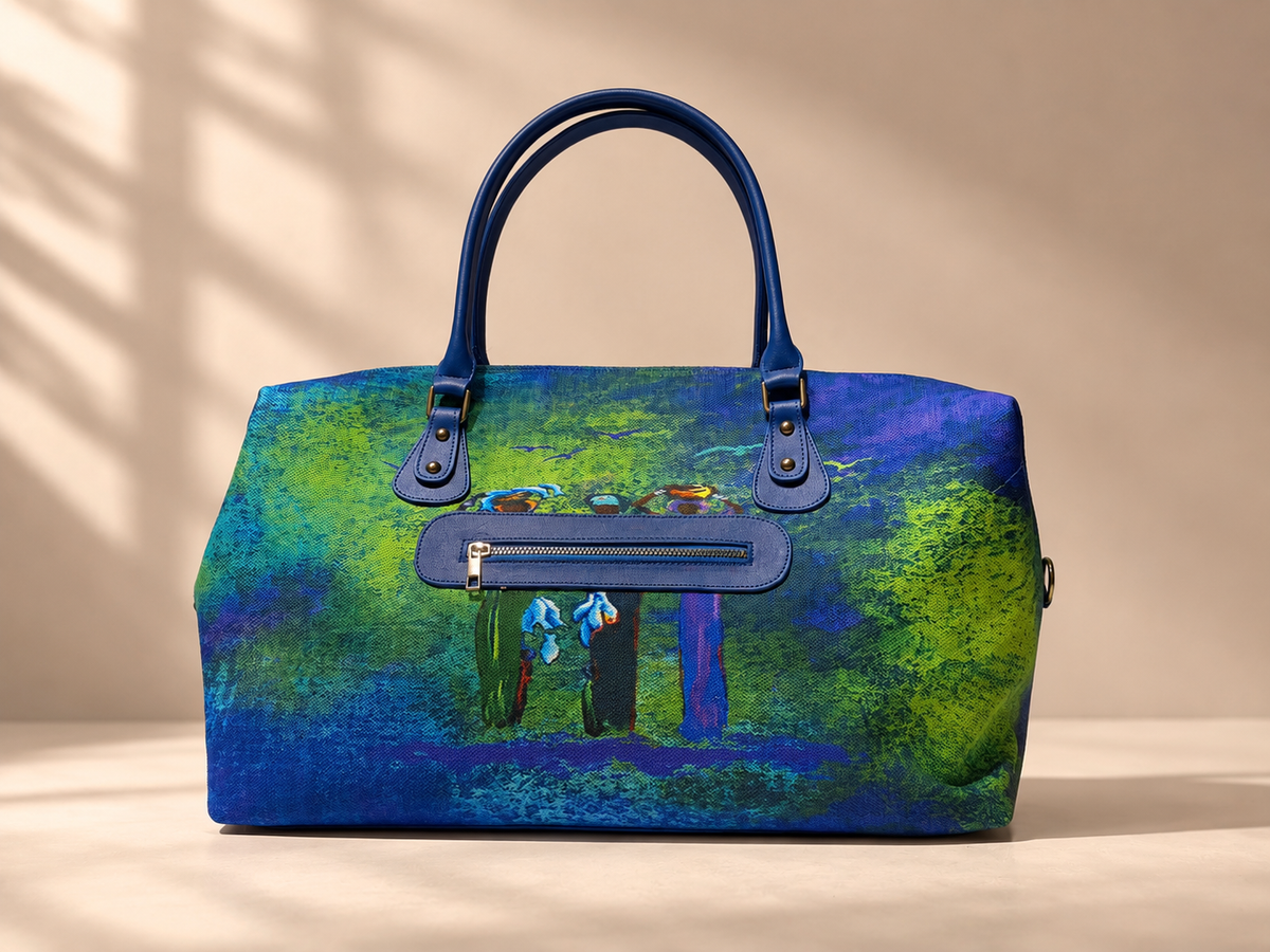 Hand-Drawn Printed Fabric Weekender Bag (2pcs)