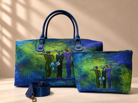 Hand-Drawn Printed Fabric Weekender Bag (2pcs)